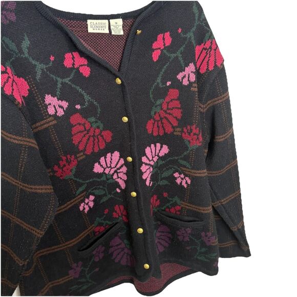 Classic Elements Black Brown Pink Floral Heavy Cardigan Sweater Size 1X womens - Picture 2 of 5